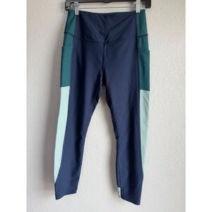 Victorias Secret On Point Sweat Colorblock Leggings Navy Teal Green 7/8 Womens M